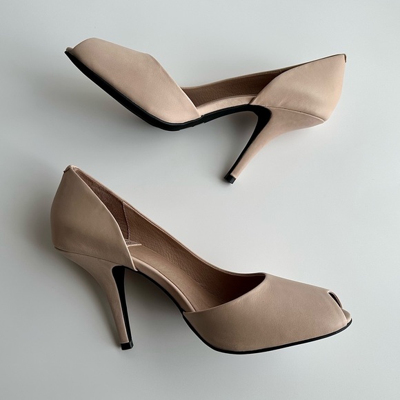 ✨New JEFFREY CAMPBELL Compose Leather Half d’Orsay Peep Toe Pumps Natural 10M - Picture 6 of 10